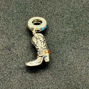 Sterling Silver Cowboy Boot Dangle Charm with Turquoise Accents